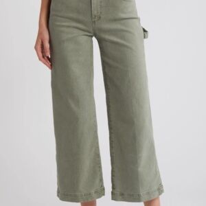 PAIGE ANESSA CARPENTER HIGH WAIST WIDE LEG CROP JEANS 25 NWT ARMY GREEN